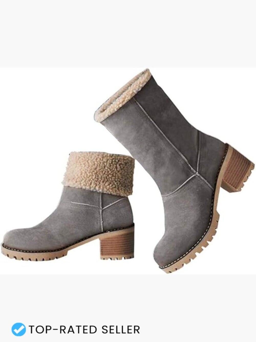 Chunky Heel Slip On Winter Ankle Boots Faux Suede Waterproof Snow Shoes